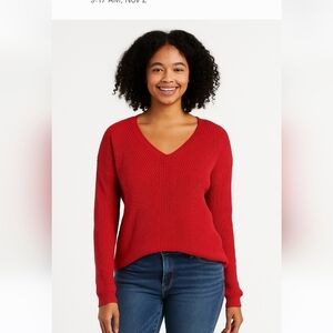 A.n.a Red Tunic Style V-neck  Sweater, Small